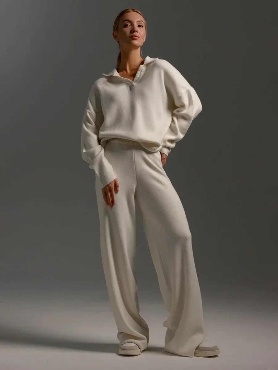 CozyChic Polo Neck Sweater & Wide-Leg Pants set