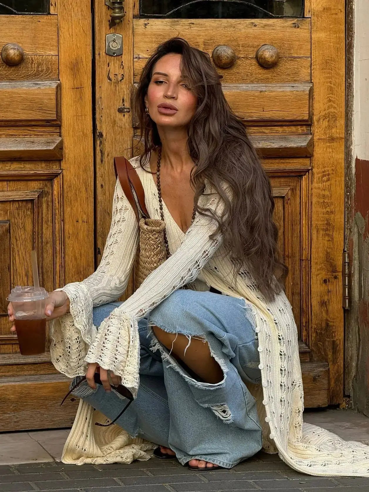 Sunset Stroll Maxi- Chic summer knit cardigan