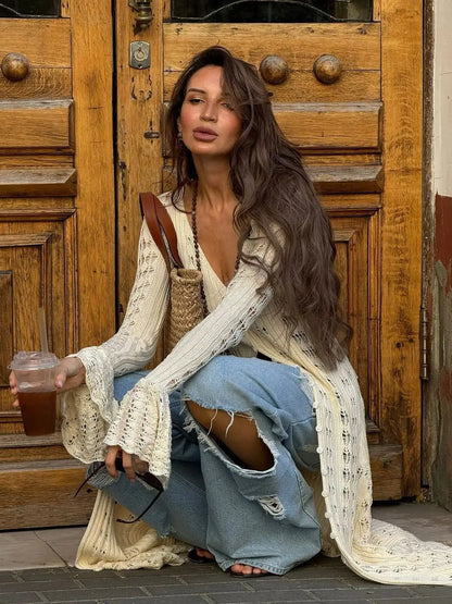 Sunset Stroll Maxi- Chic summer knit cardigan